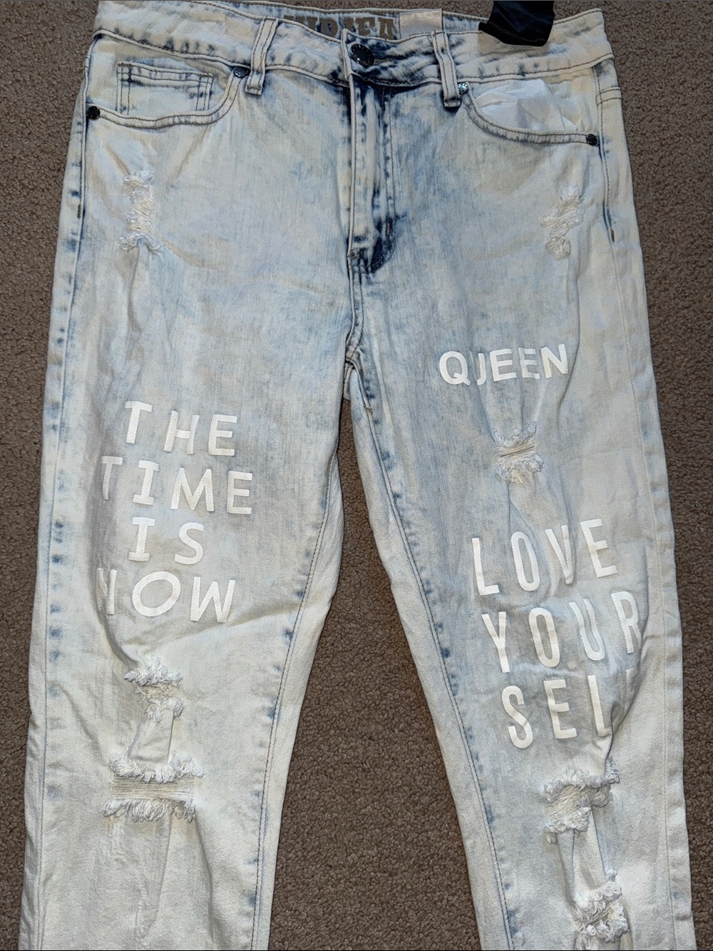 VIP Light Blue Distressed Skinny Jeans with White Lettering